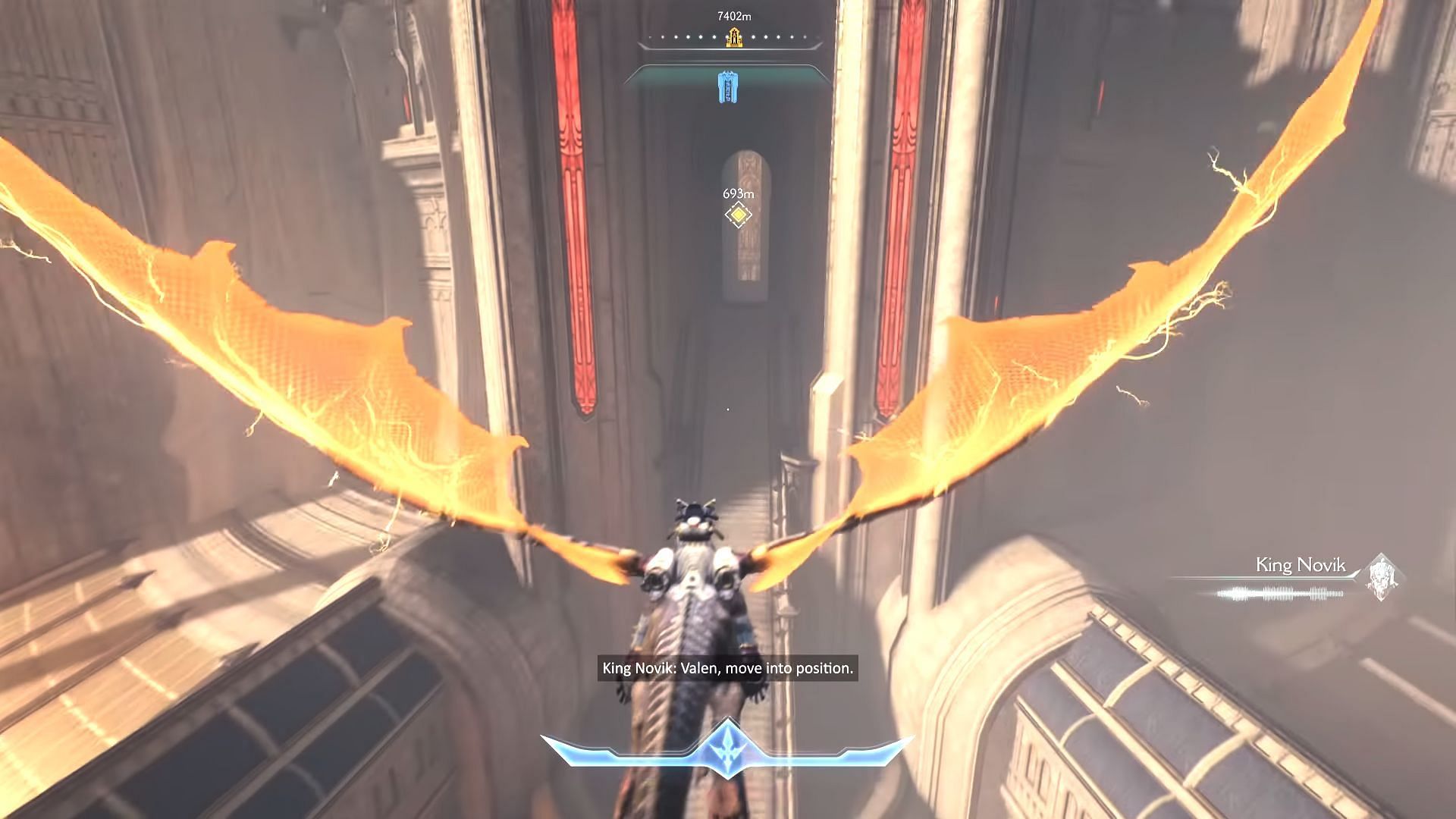 Flying to the Heart Chamber in the Holy City of Aratum (Image via Sportskeeda Gaming || Bethesda Softworks)